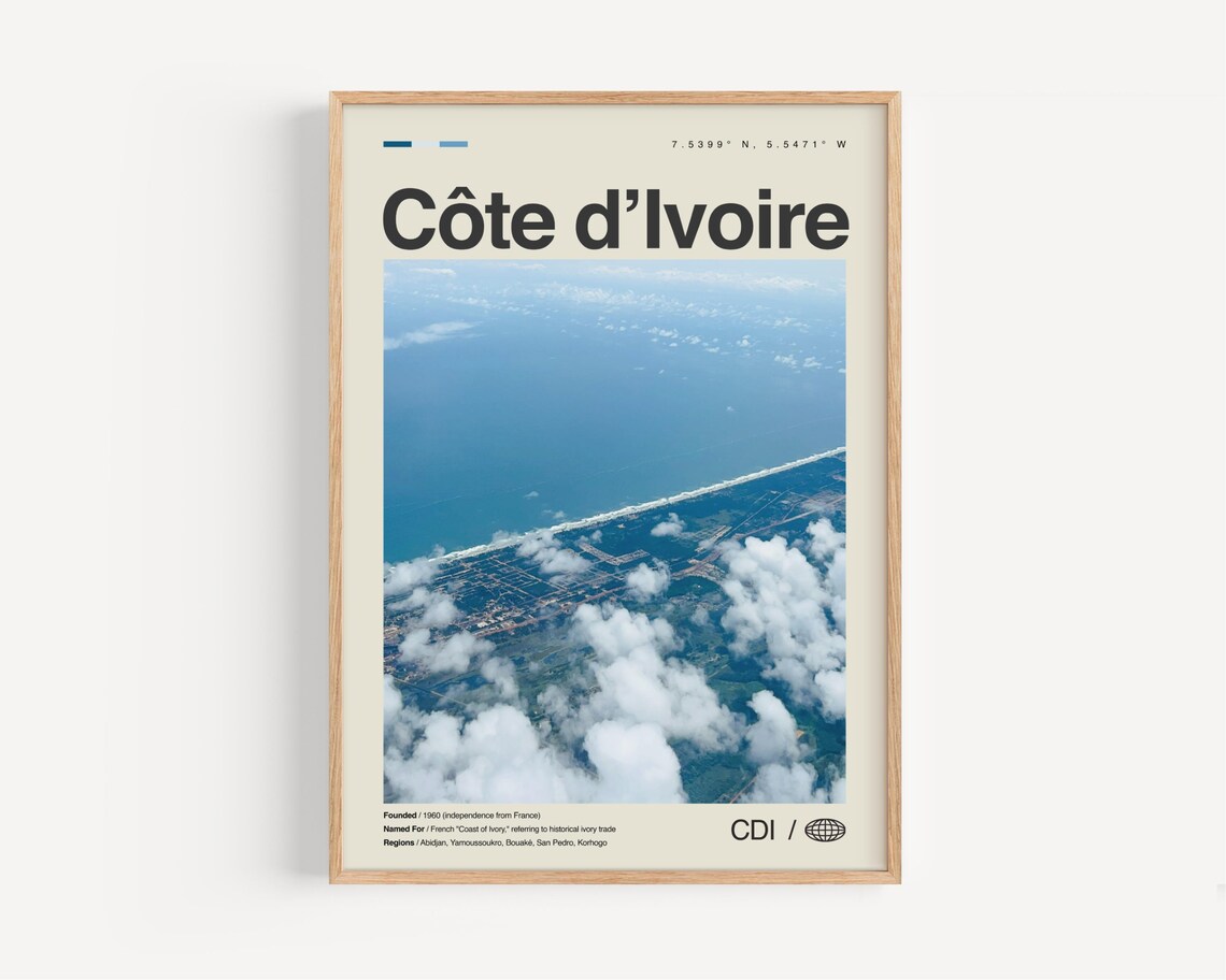 Côte d'Ivoire Coastline Aerial View Minimalist Travel Photo Poster