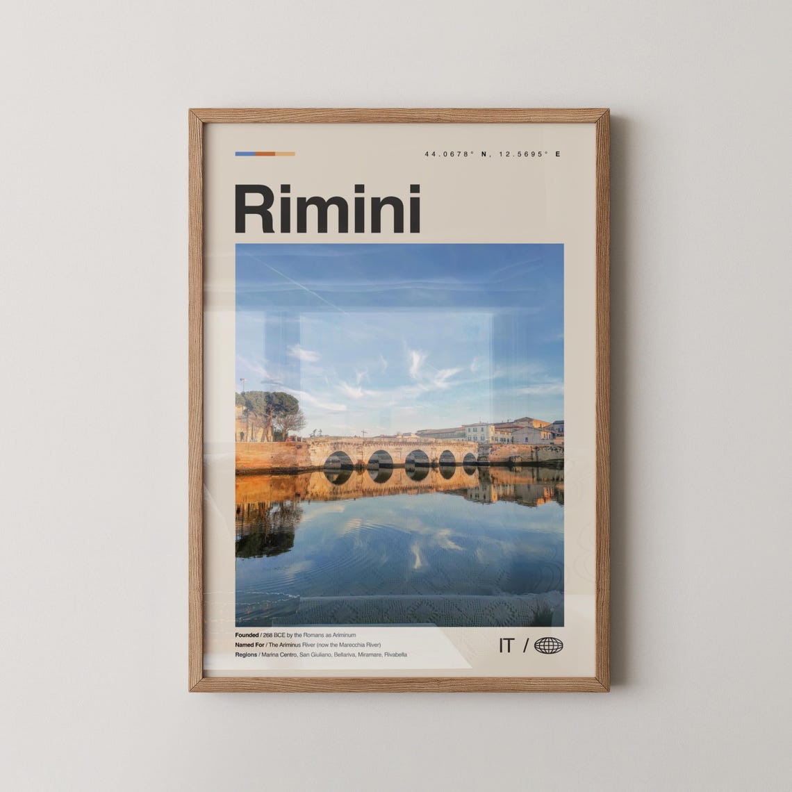 Rimini Italy Ancient Stone Bridge Sunset Travel Photo Poster