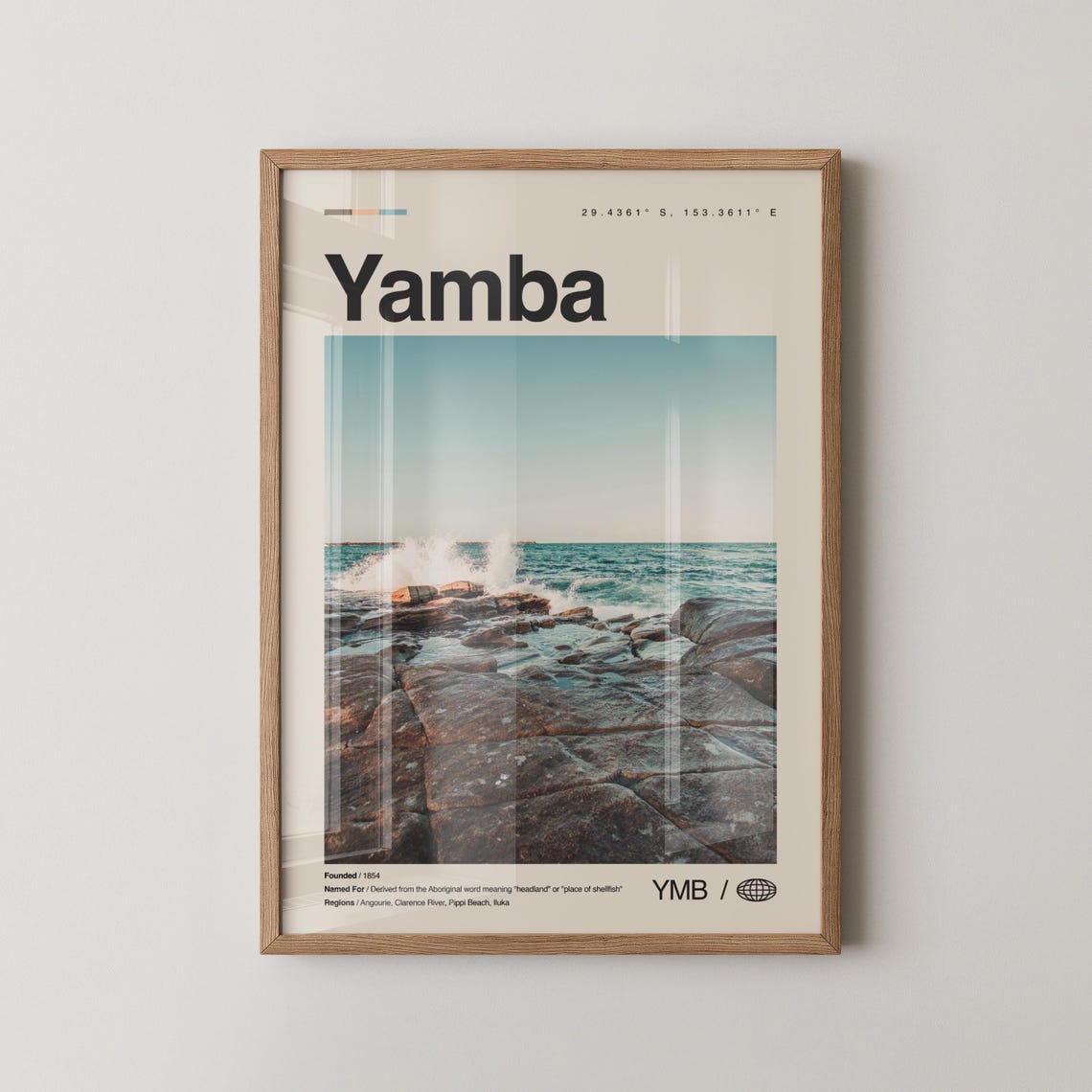Yamba Rocky Coastline Crashing Wave Photo Travel Poster Australia