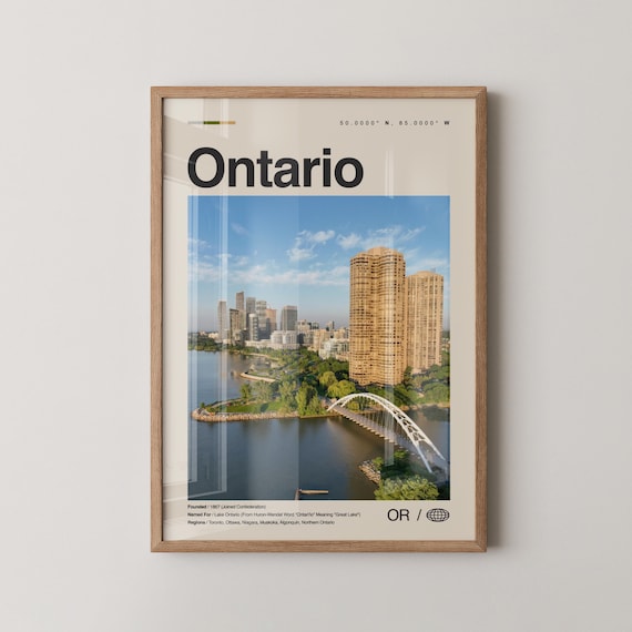 Ontario Toronto Waterfront Skyline Bridge Vintage Travel Poster