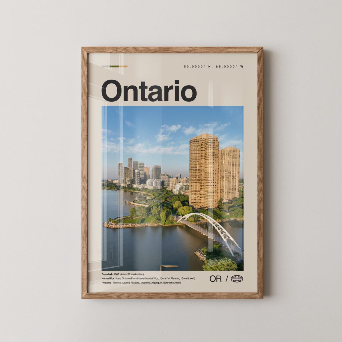 Ontario Toronto Waterfront Skyline Bridge Vintage Travel Poster