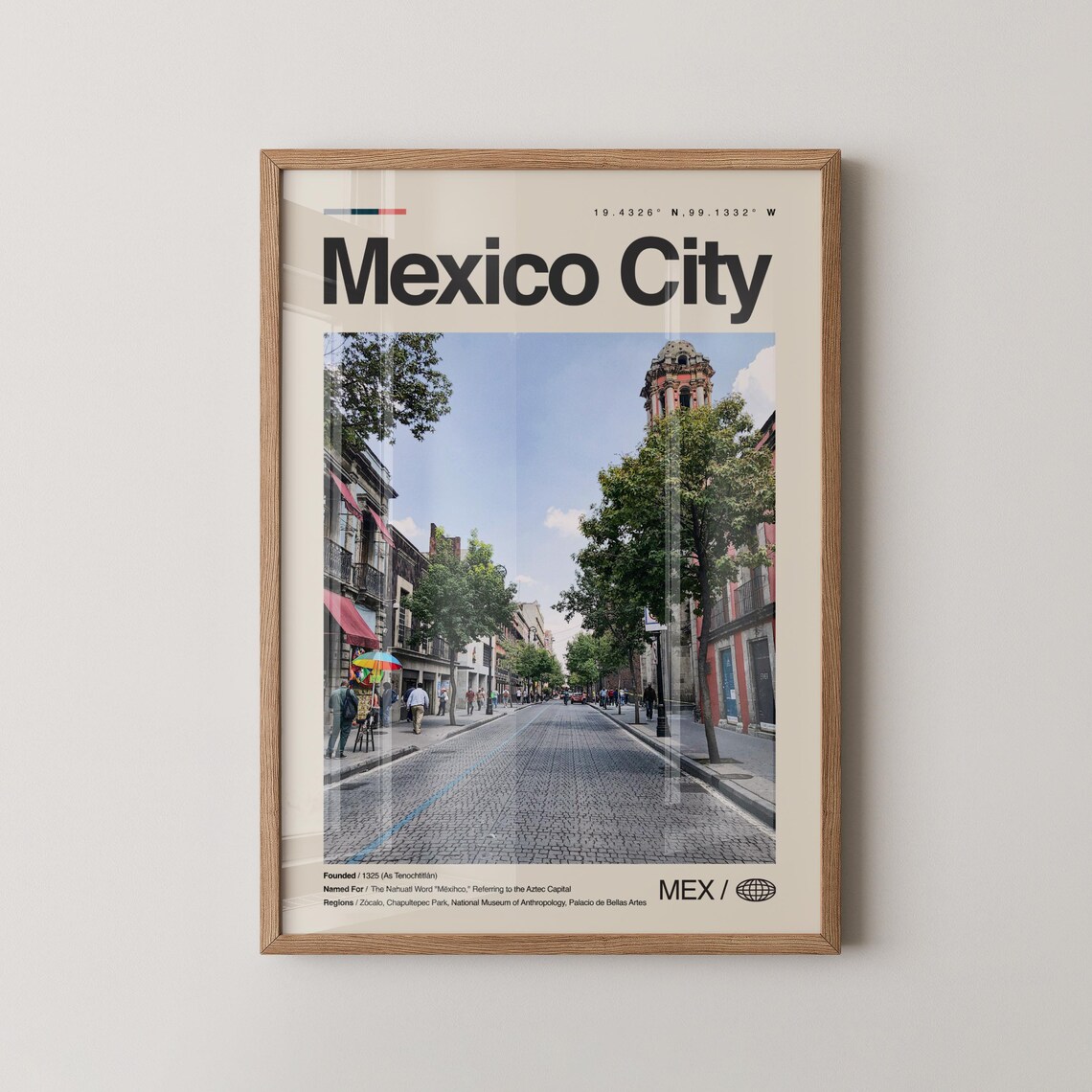 Mexico City Cobblestone Street Minimalist Travel Poster Photo
