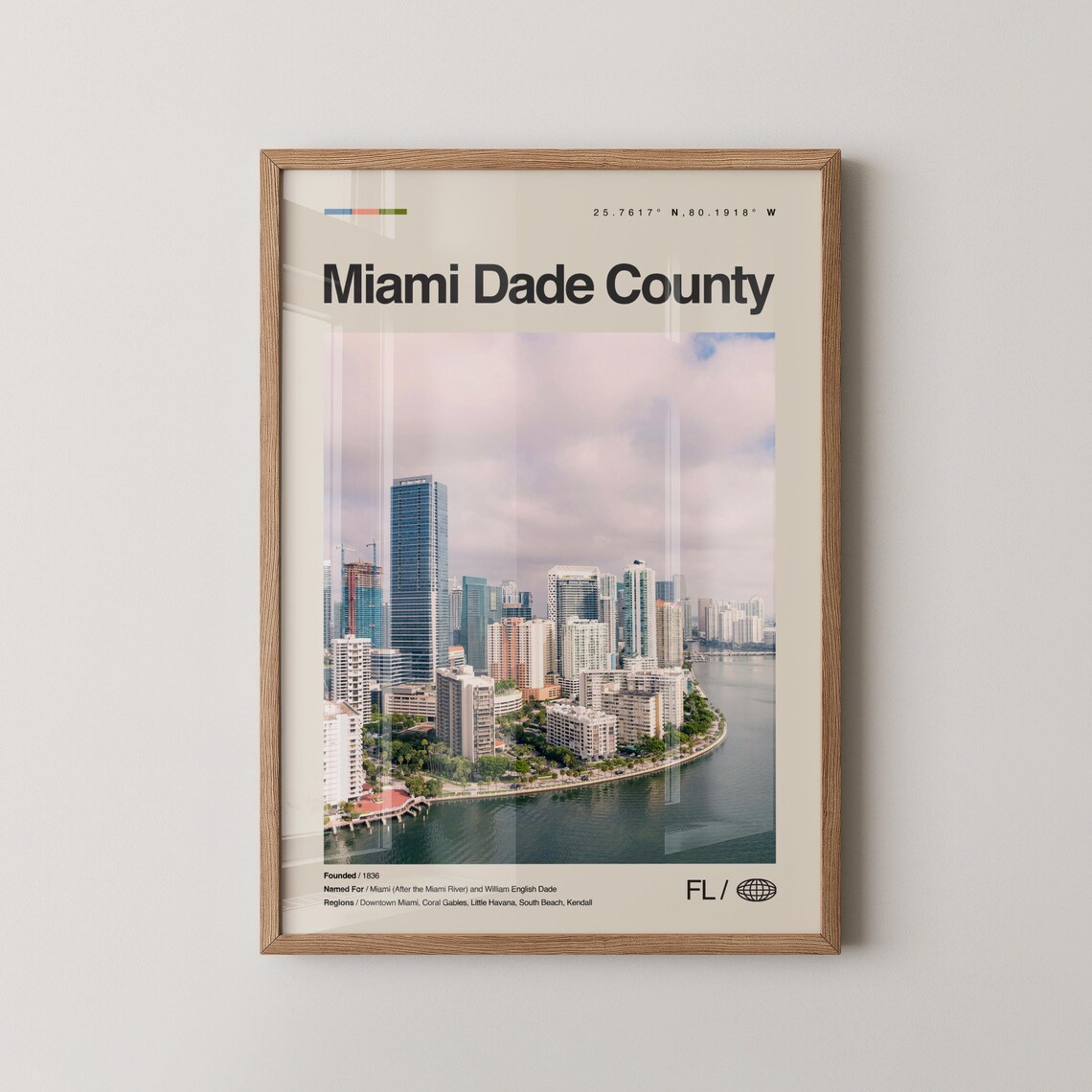 Miami Dade County Skyline Photo Vintage Florida Travel Poster