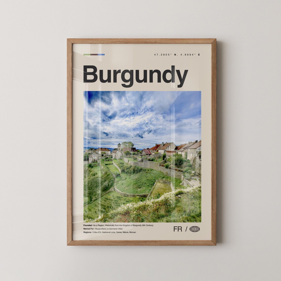 Burgundy Print Wall Art Poster Photo Dcor Map France