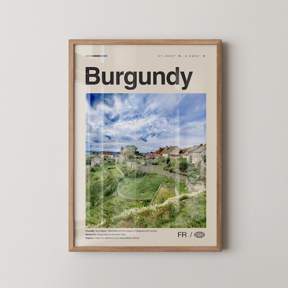 Burgundy Print Wall Art Poster Photo Dcor Map France