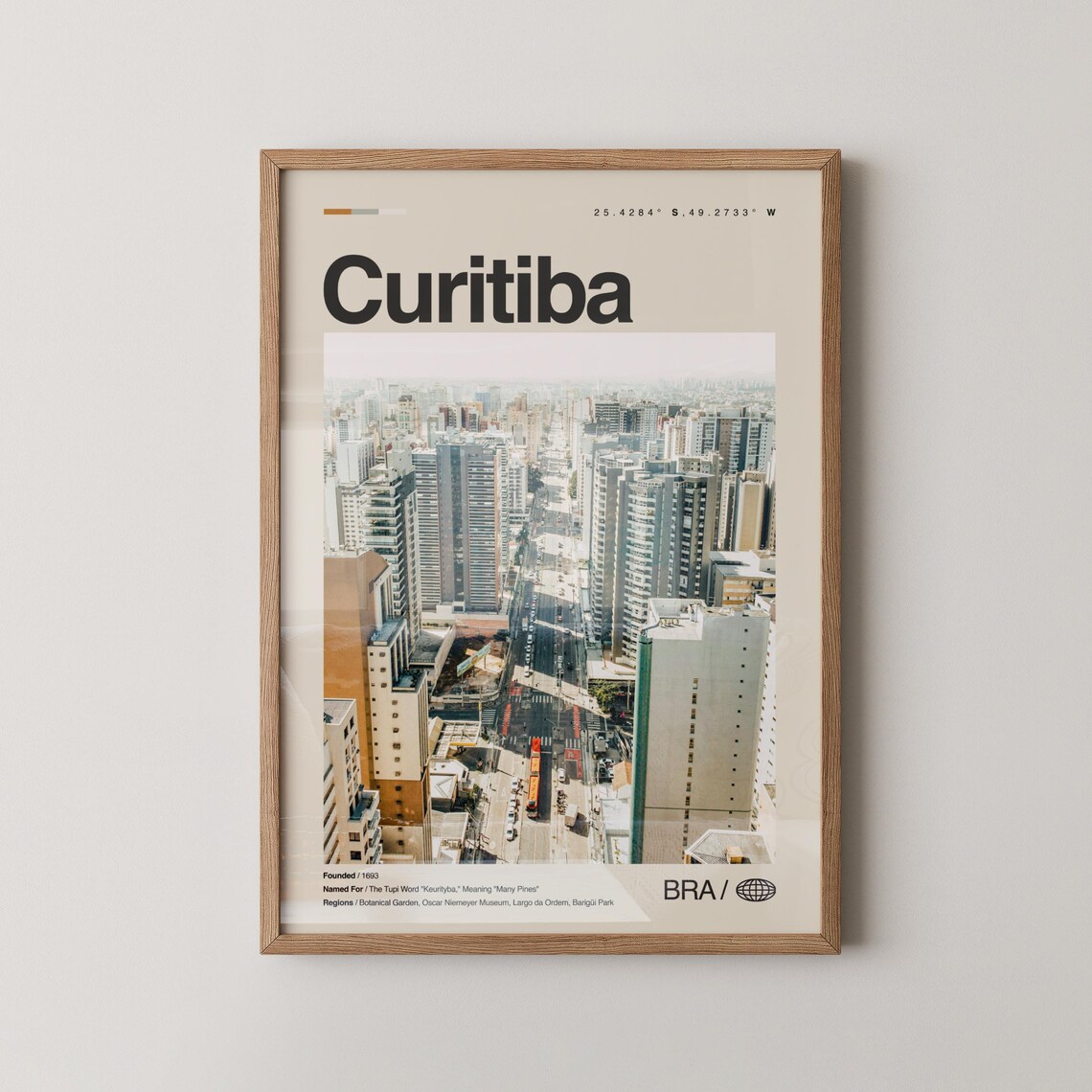 Curitiba Brazil City Skyline Modern Minimalist Travel Photo Poster
