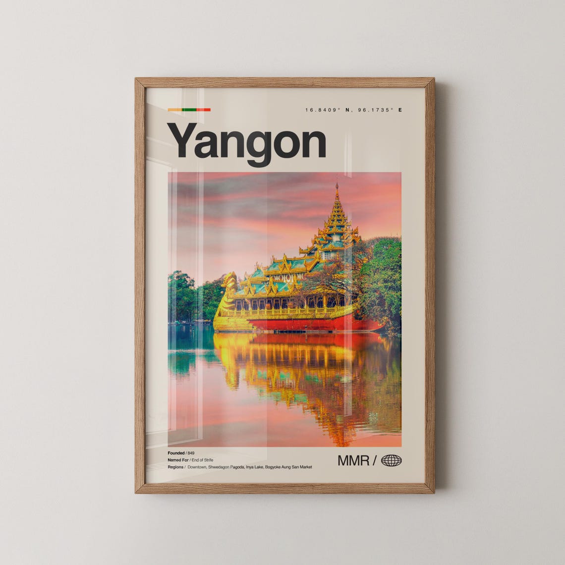 Yangon Myanmar Karaweik Palace Golden Barge Sunset Lake Poster