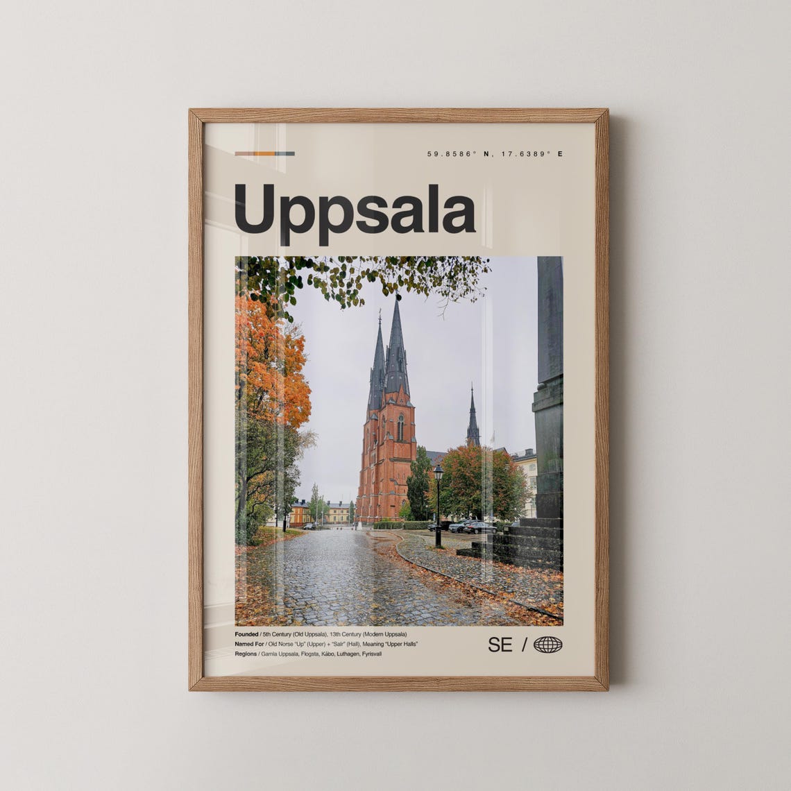 Uppsala Sweden Cathedral Autumn Street Scandinavian Travel Poster