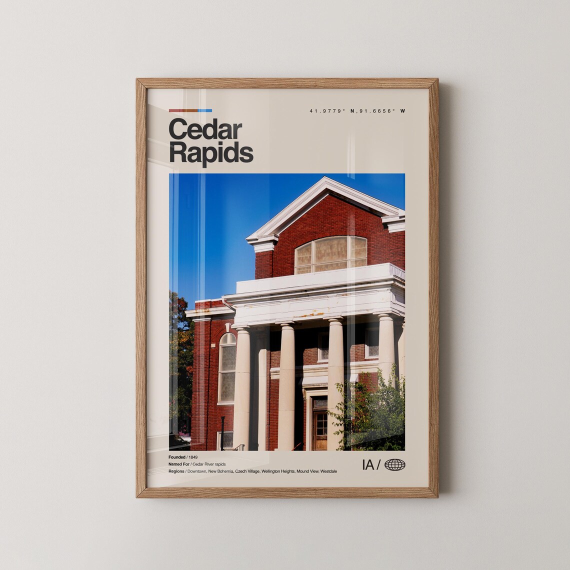 Cedar Rapids Iowa Minimal Photo Map City Architecture Travel Poster