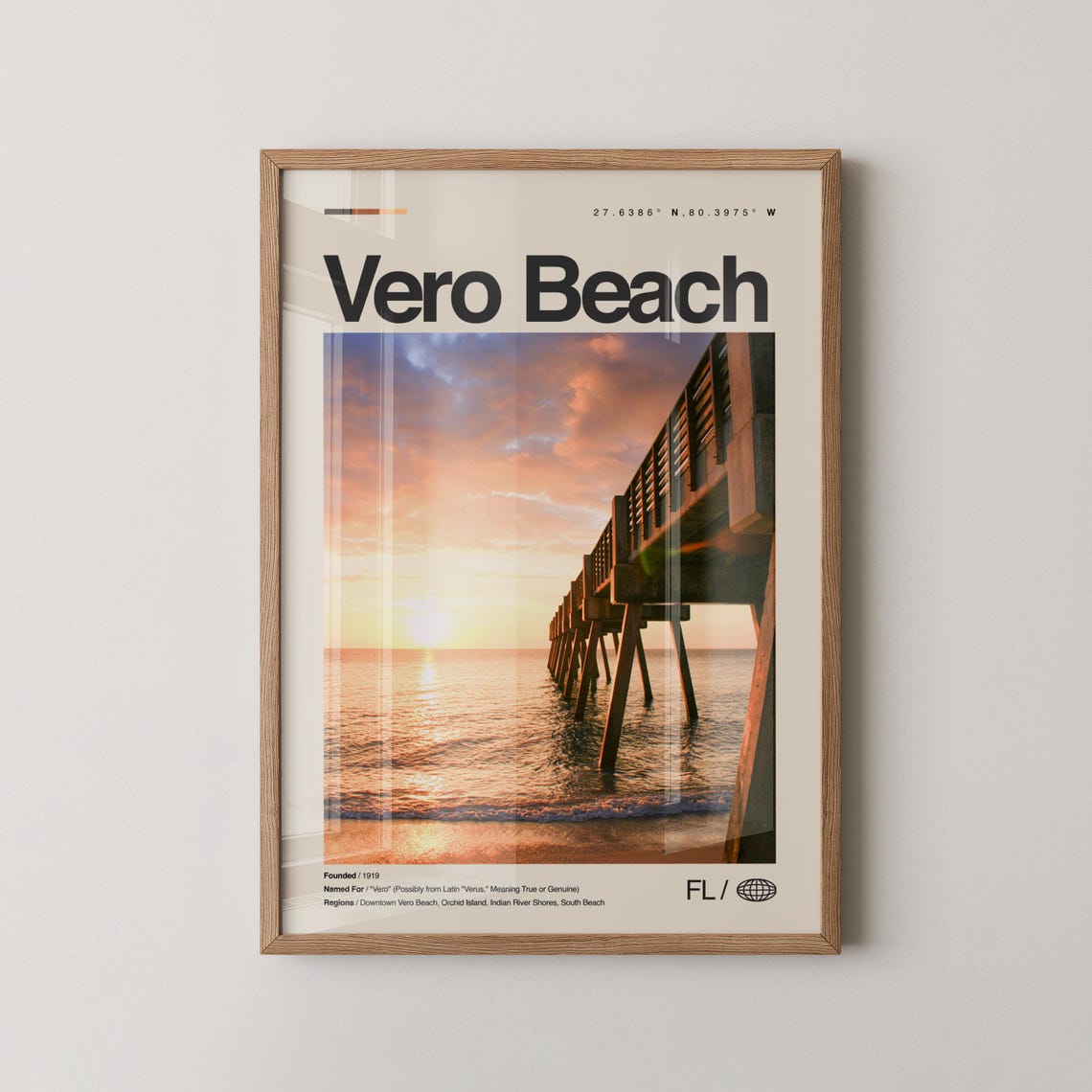 Vero Beach Florida Pier Sunset Ocean Shore Travel Wall Poster