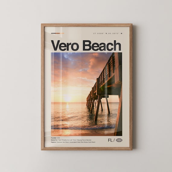 Vero Beach Florida Pier Sunset Ocean Shore Travel Wall Poster