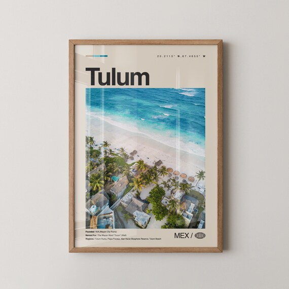 Tulum Mexico Travel Poster Aerial Beach Paradise Turquoise Ocean View