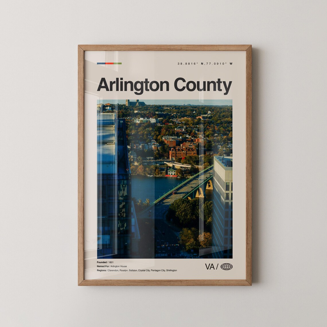 Arlington County Virginia Aerial City Photo Travel Poster Home Decor