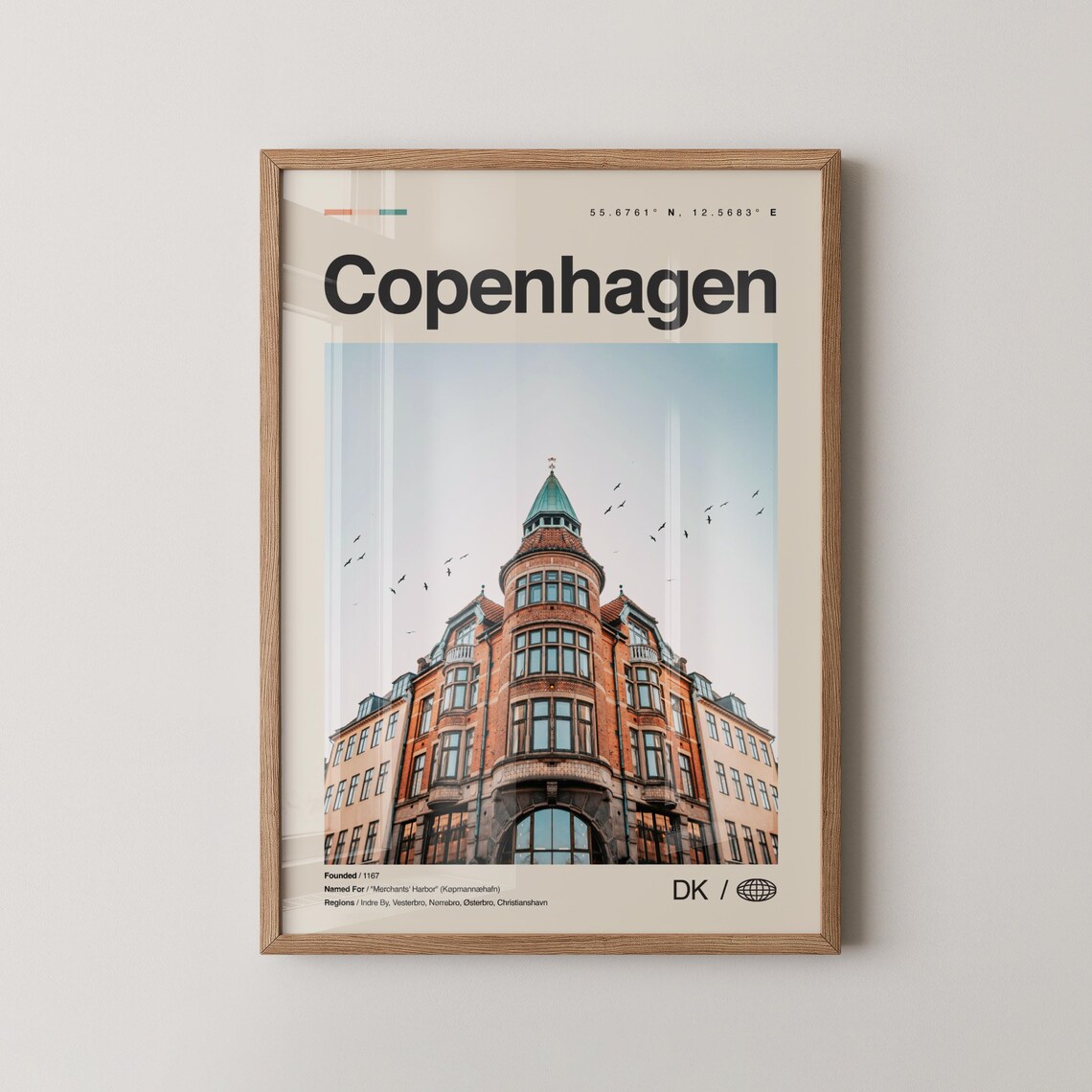 Copenhagen No 1 Minimalist Historic Corner Building Travel Poster