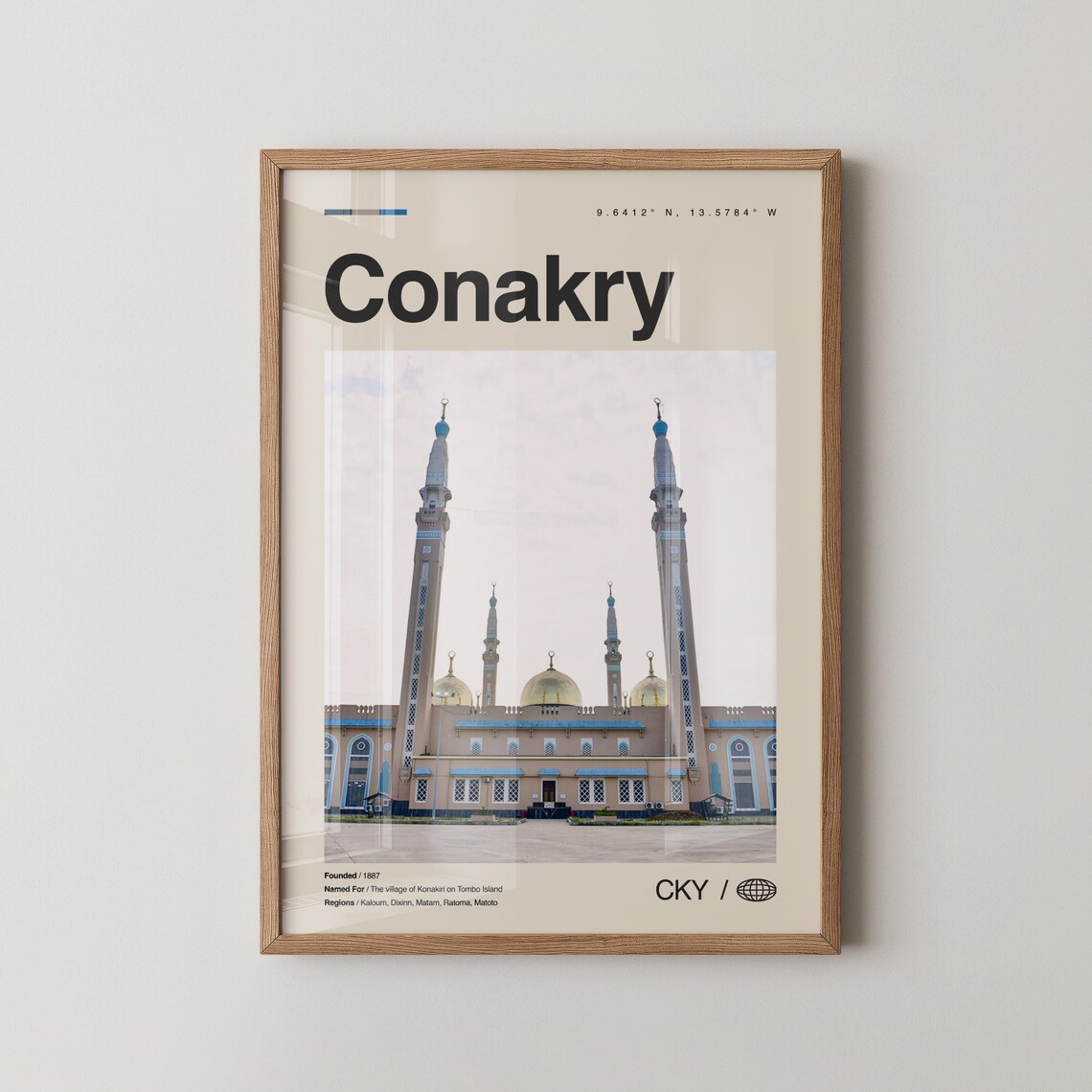 Conakry Guinea Photo Travel Poster With Grand Mosque Minarets