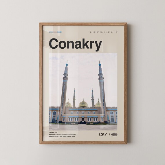 Conakry Guinea Photo Travel Poster With Grand Mosque Minarets