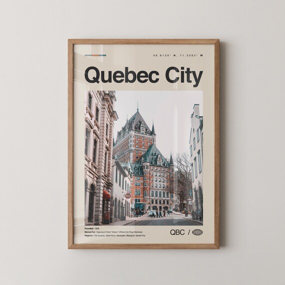 Quebec City Chateau Frontenac Street View Vintage City Poster