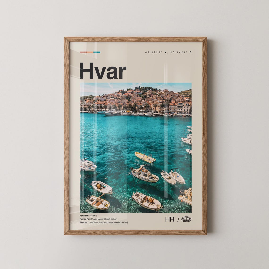 Hvar Croatia Island Turquoise Harbor Boats Modern Travel Poster