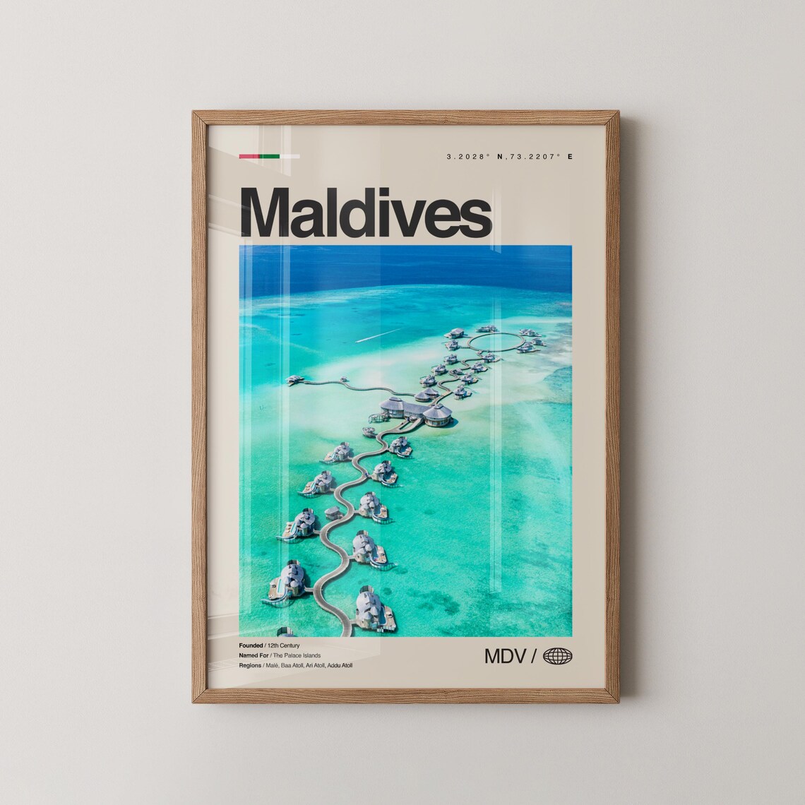 Maldives Overwater Bungalows Aerial Photo Tropical Travel Poster