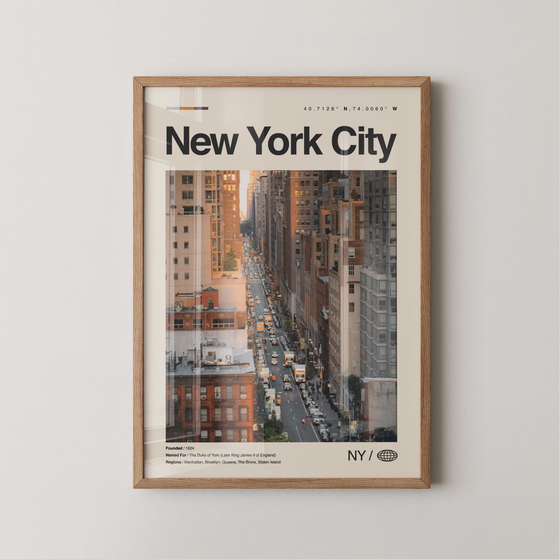 New York City Manhattan Street Canyon Aerial View Travel Poster