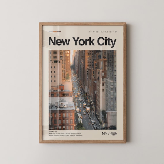 New York City Manhattan Street Canyon Aerial View Travel Poster