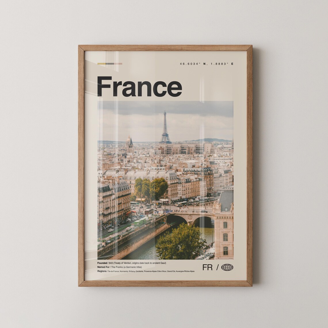 France Paris Skyline Aerial View Modern Photo Travel Poster Info Style