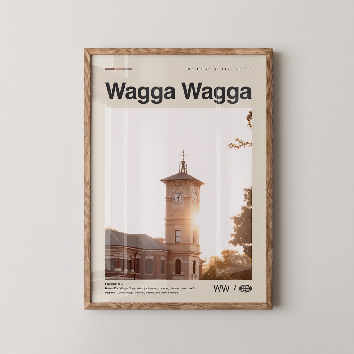Wagga Wagga Australia Clock Tower Sunset Travel Photo Poster