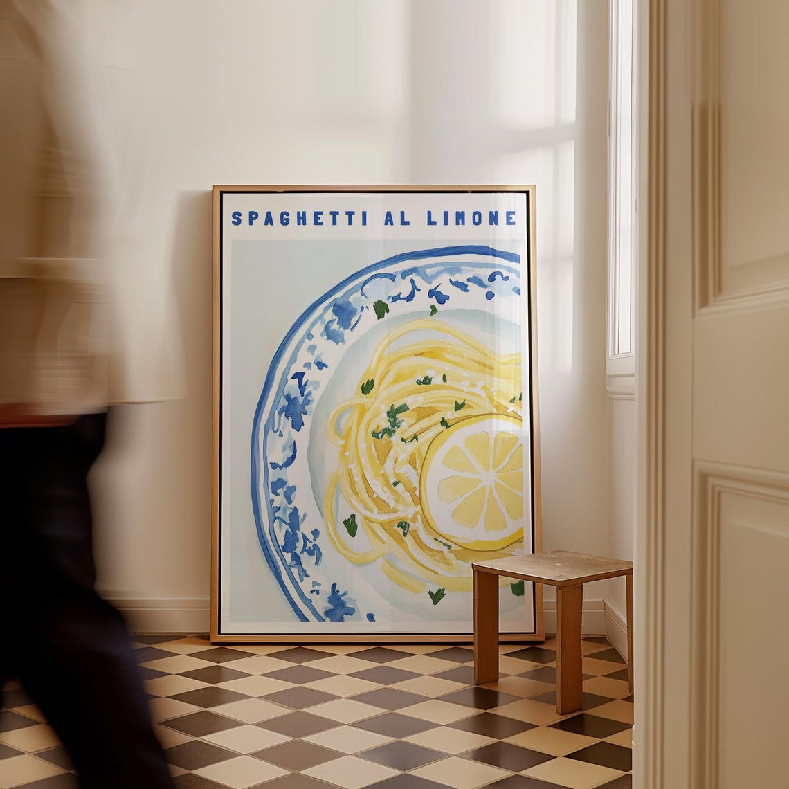 Spaghetti Al Limone Watercolor Italian Kitchen Pasta Dish Poster