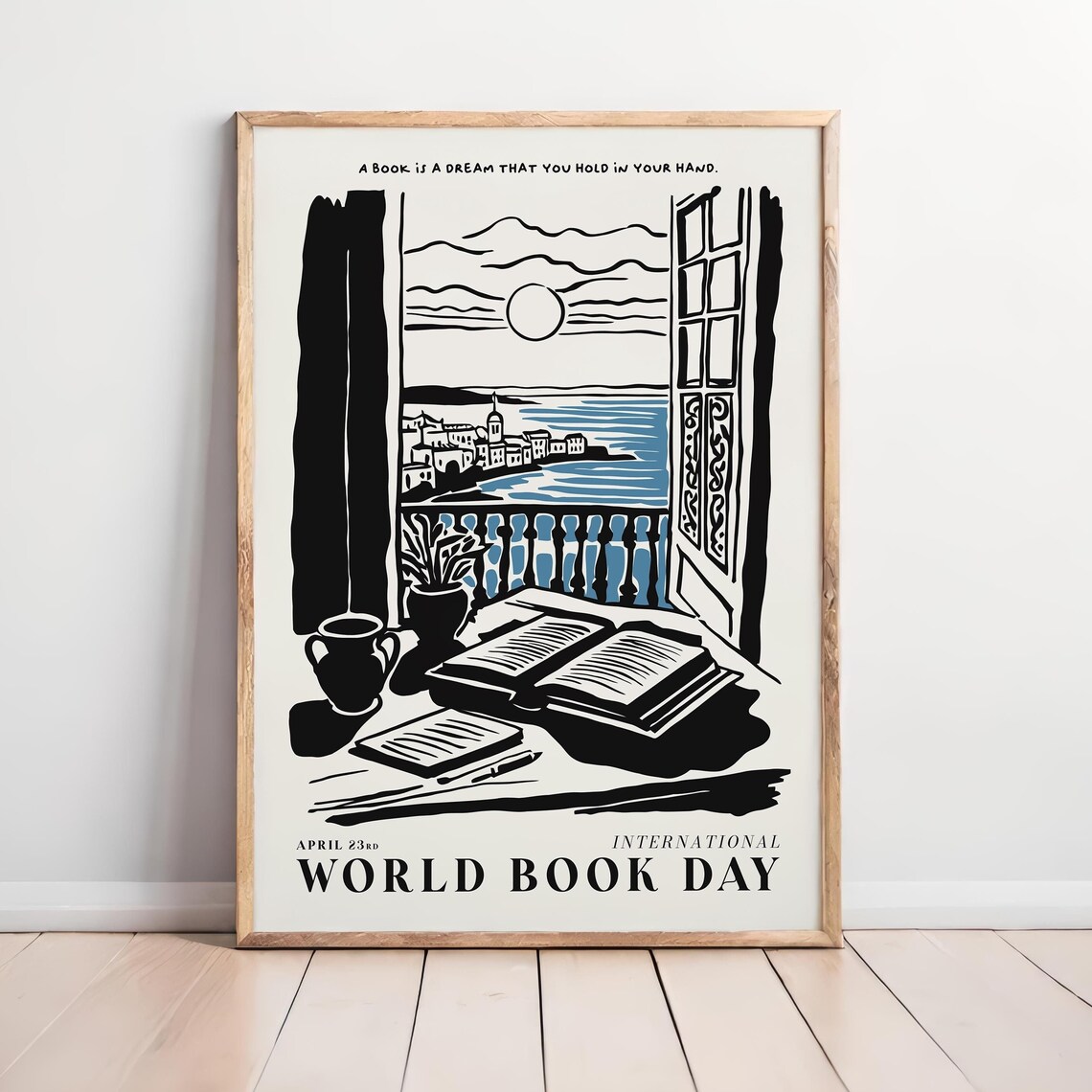 World Book Day Coastal Window Quote Black Ink Book Lovers Poster