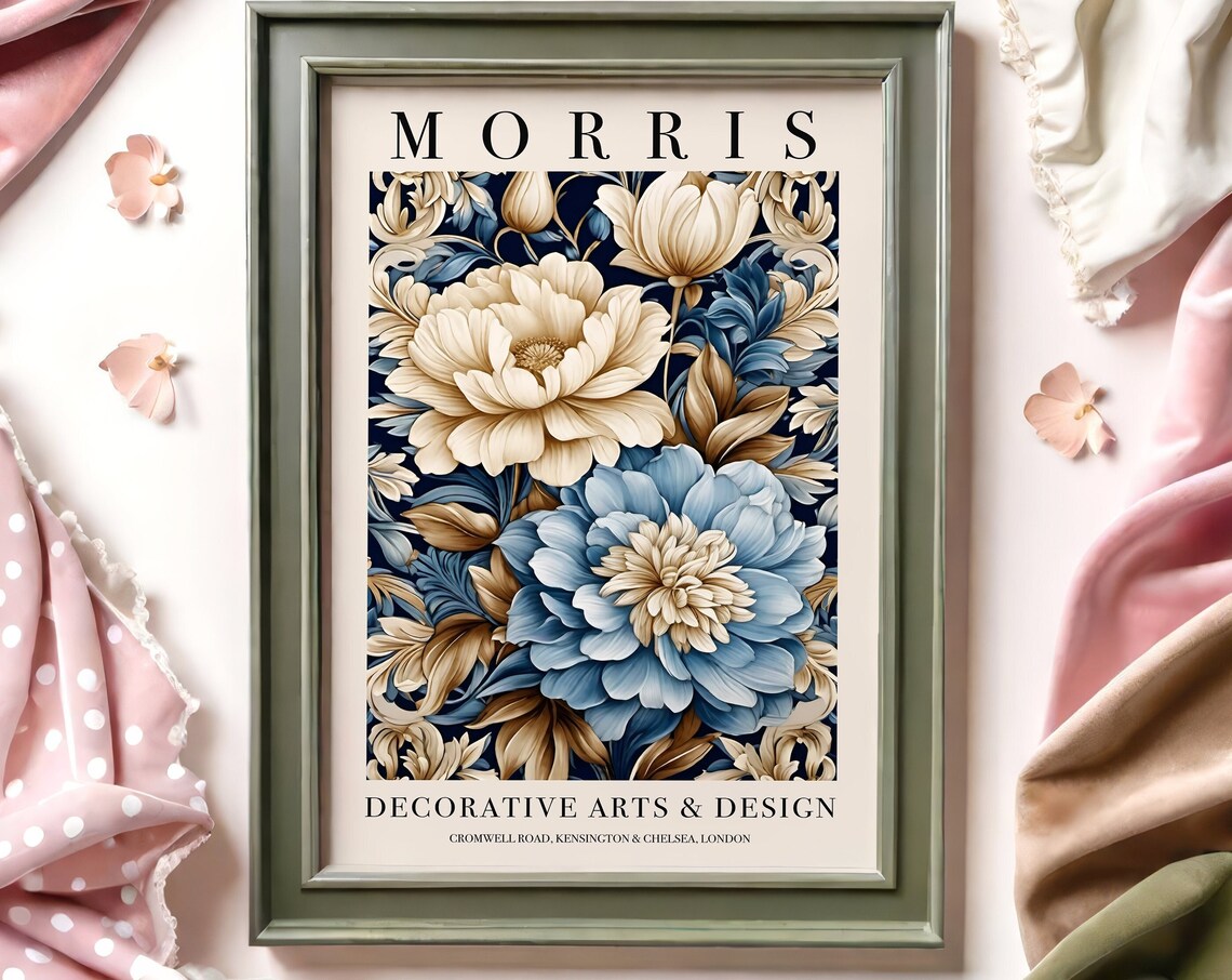 Morris Decorative Arts Blue Peony Floral Exhibition London Poster