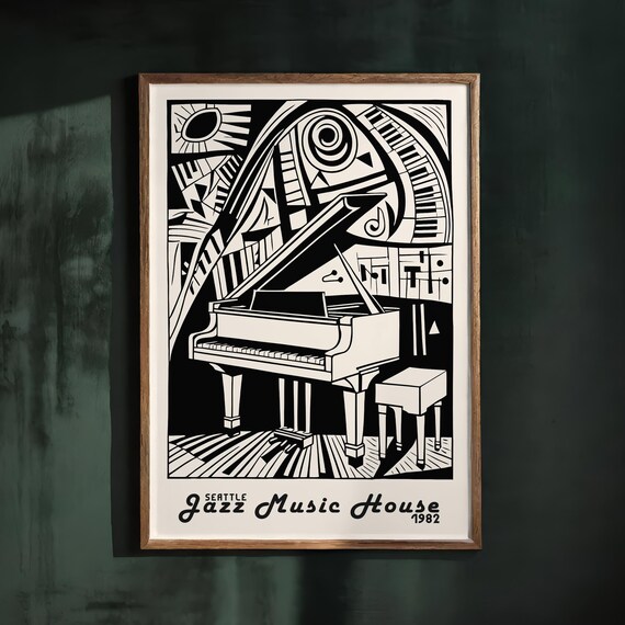 Retro White Seattle 1982 Jazz Music House Black Piano Poster