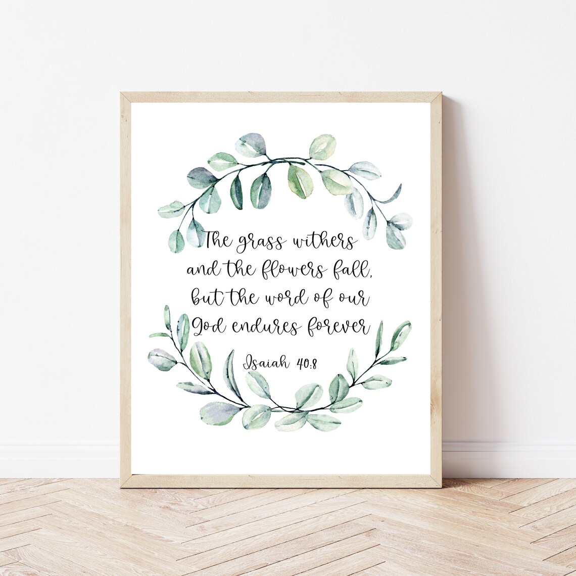 Isaiah 408 The Grass Withers Floral Bible Verse Wall Art Christian Nursery Print Scripture Office Sign Poster