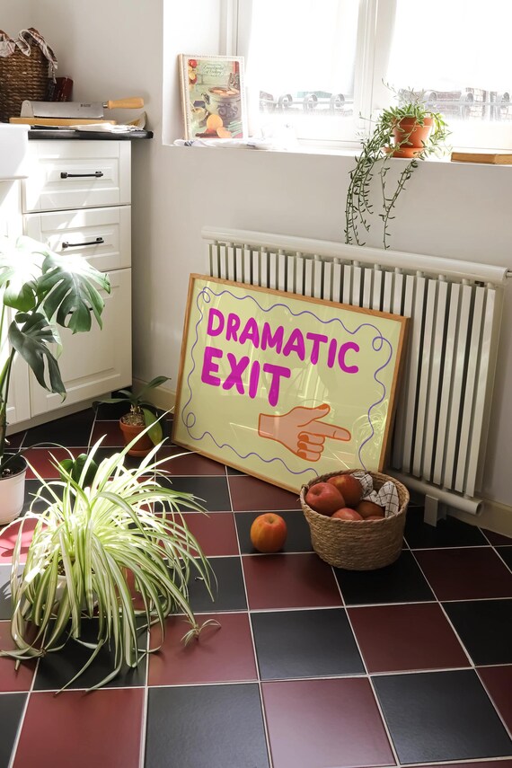 Dramatic Exit Hot Pink Hand Lettered Typography With Pointing Hand Poster