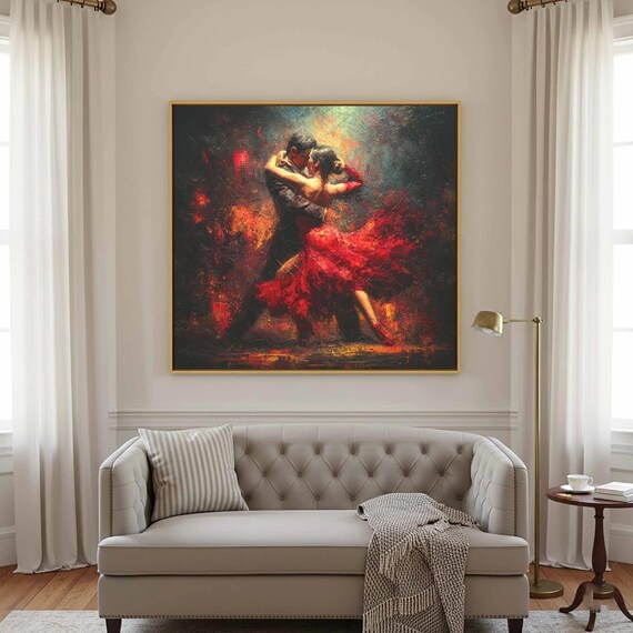 Tango Dancers Canvas Wall Art Red Dress Oil Painting Print