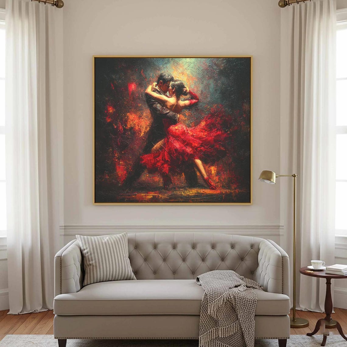 Tango Dancers Passionate Red Dress Oil Painting Canvas Poster