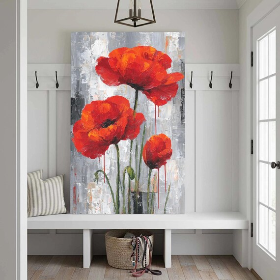 Red Poppy Abstract Canvas Wall Art Modern Floral Print