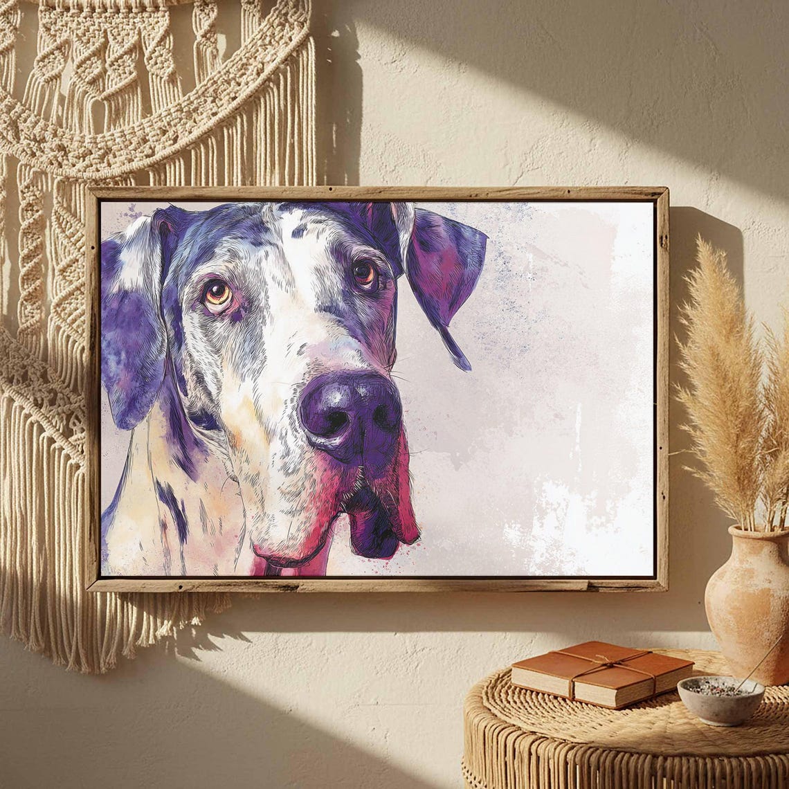 Great Dane Watercolor Portrait Harlequin Coat Dog Art Poster
