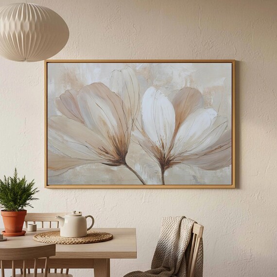Neutral Abstract White Flowers Modern Botanical Minimalist Art Poster