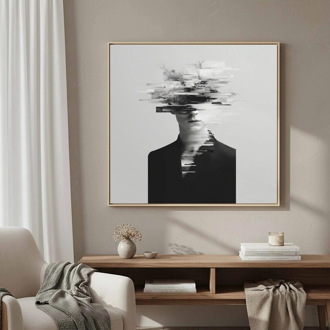 Abstract Portrait Wall Art Modern Glitch Effect Canvas Print