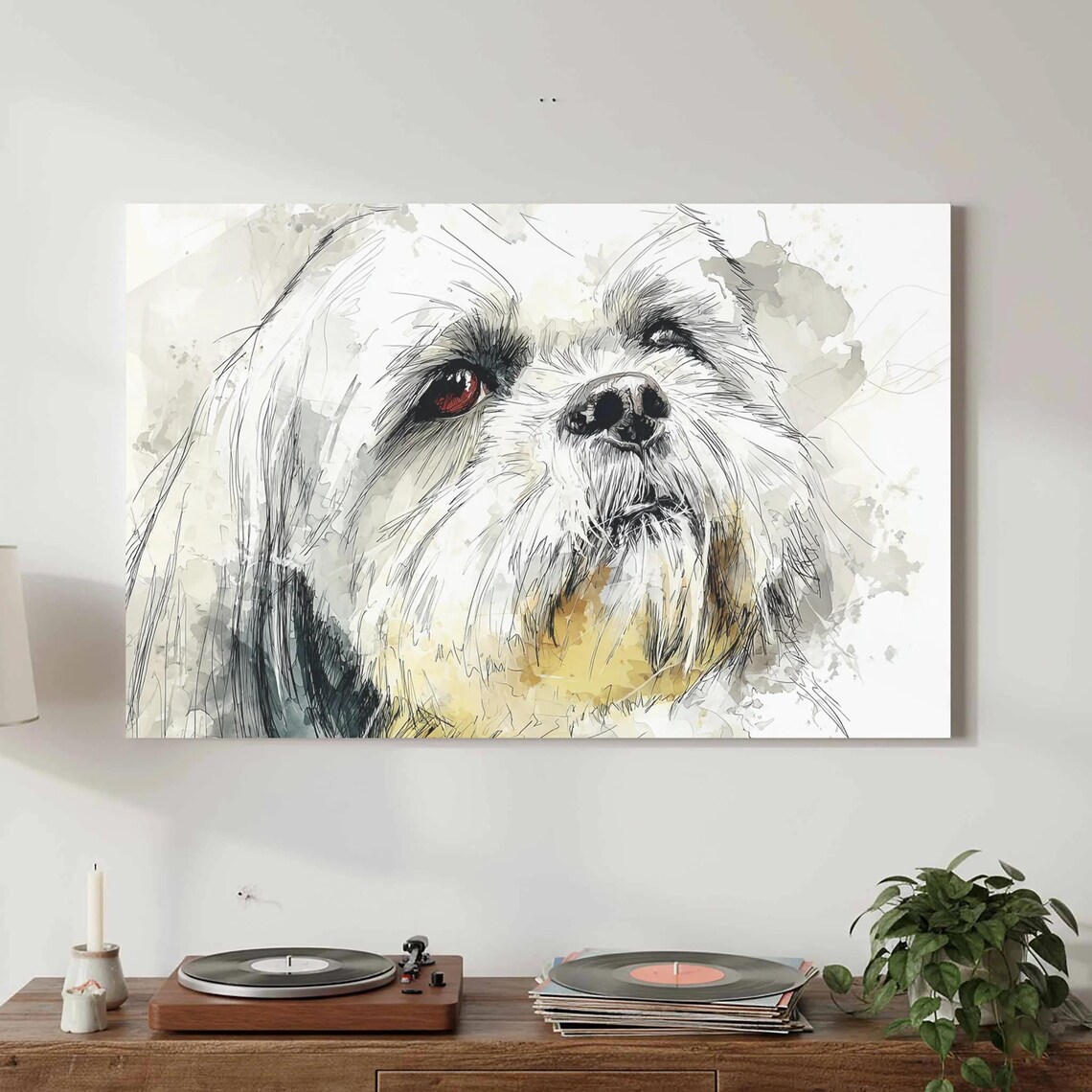 Shih Tzu Dog Watercolor Portrait Sketch Pet Lover Art Wall Poster