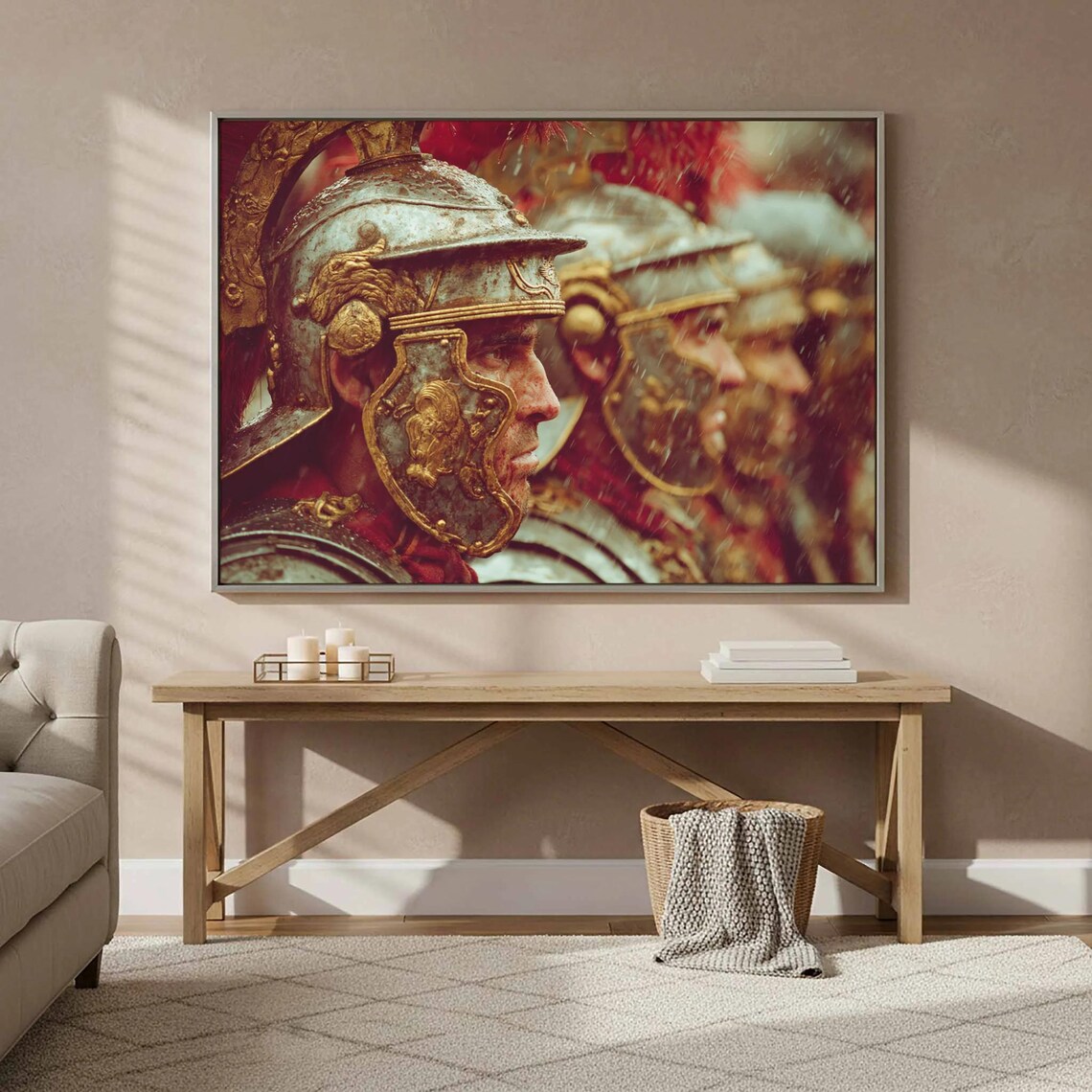 Roman Legionnaires Ornate Helmets Rain Cinematic Ancient History Poster