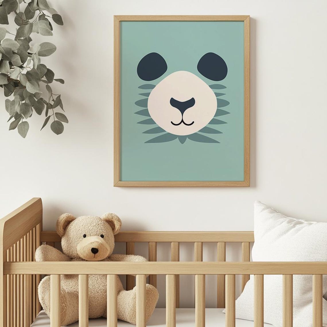 Minimalist Panda Face On Teal Nursery Kids Room Animal Art Poster - Image 2
