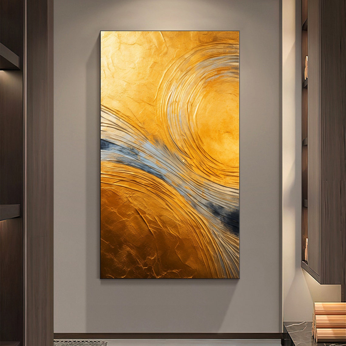Swirling Gold Textured Abstract Modern Living Room Art Poster - Image 2