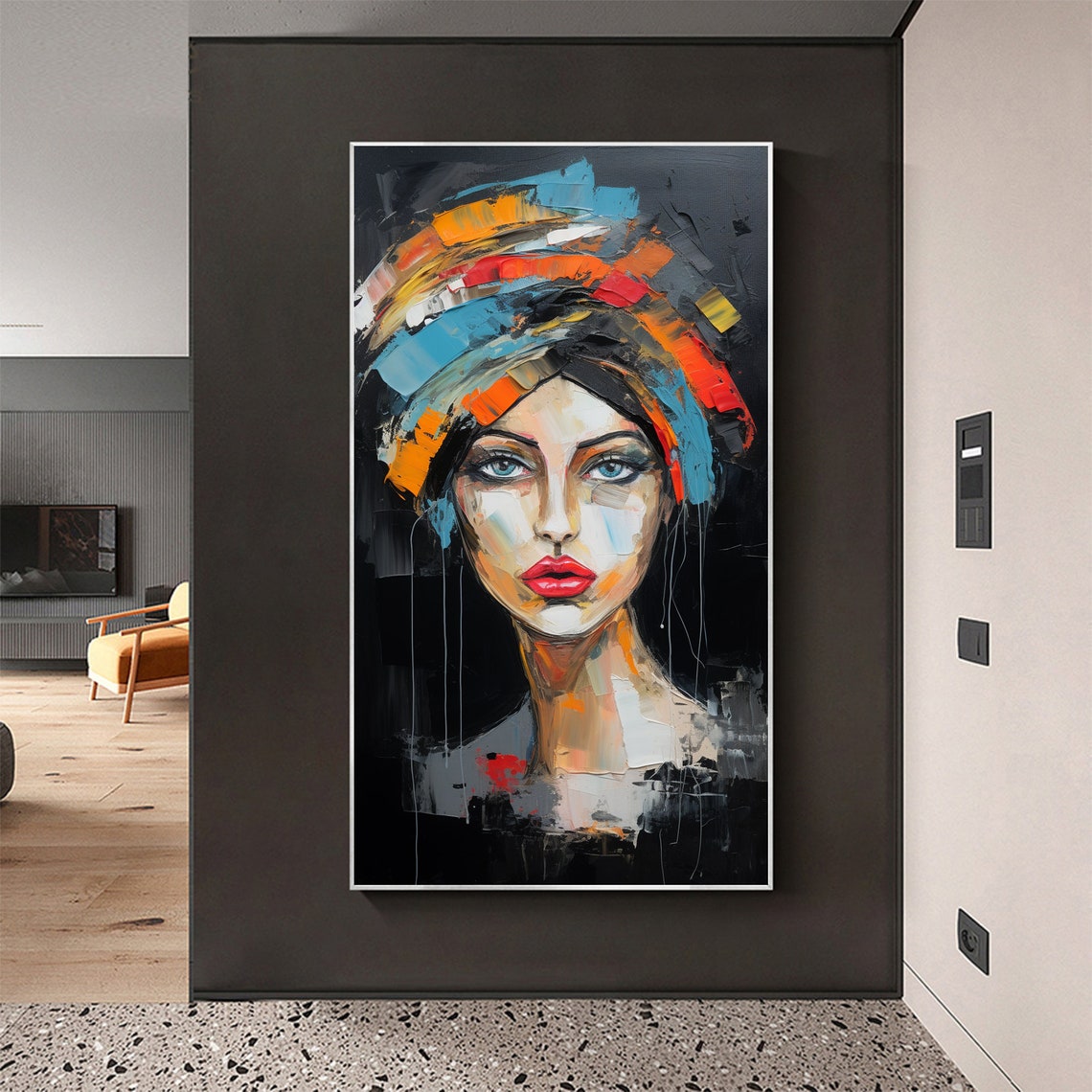 Woman Colorful Headscarf Abstract Portrait Vertical Painting Poster - Image 7