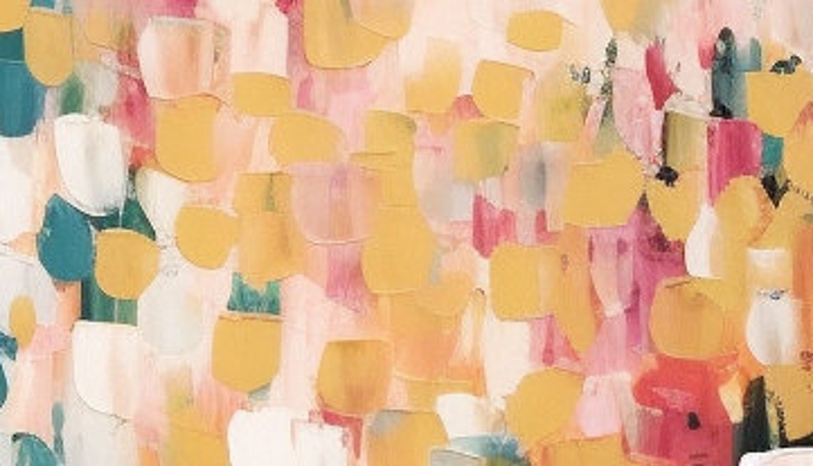 Pink Yellow Teal Confetti Dots Abstract Modern Painting Poster - Image 3