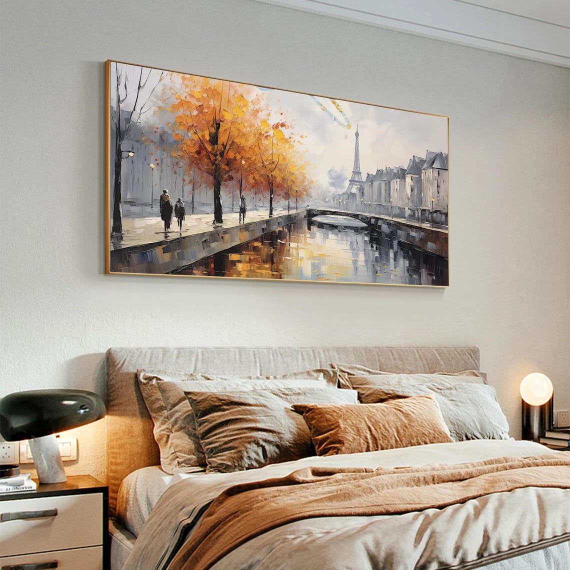Paris Eiffel Tower Seine Autumn Trees Gray Street Art Painting Poster - Image 2