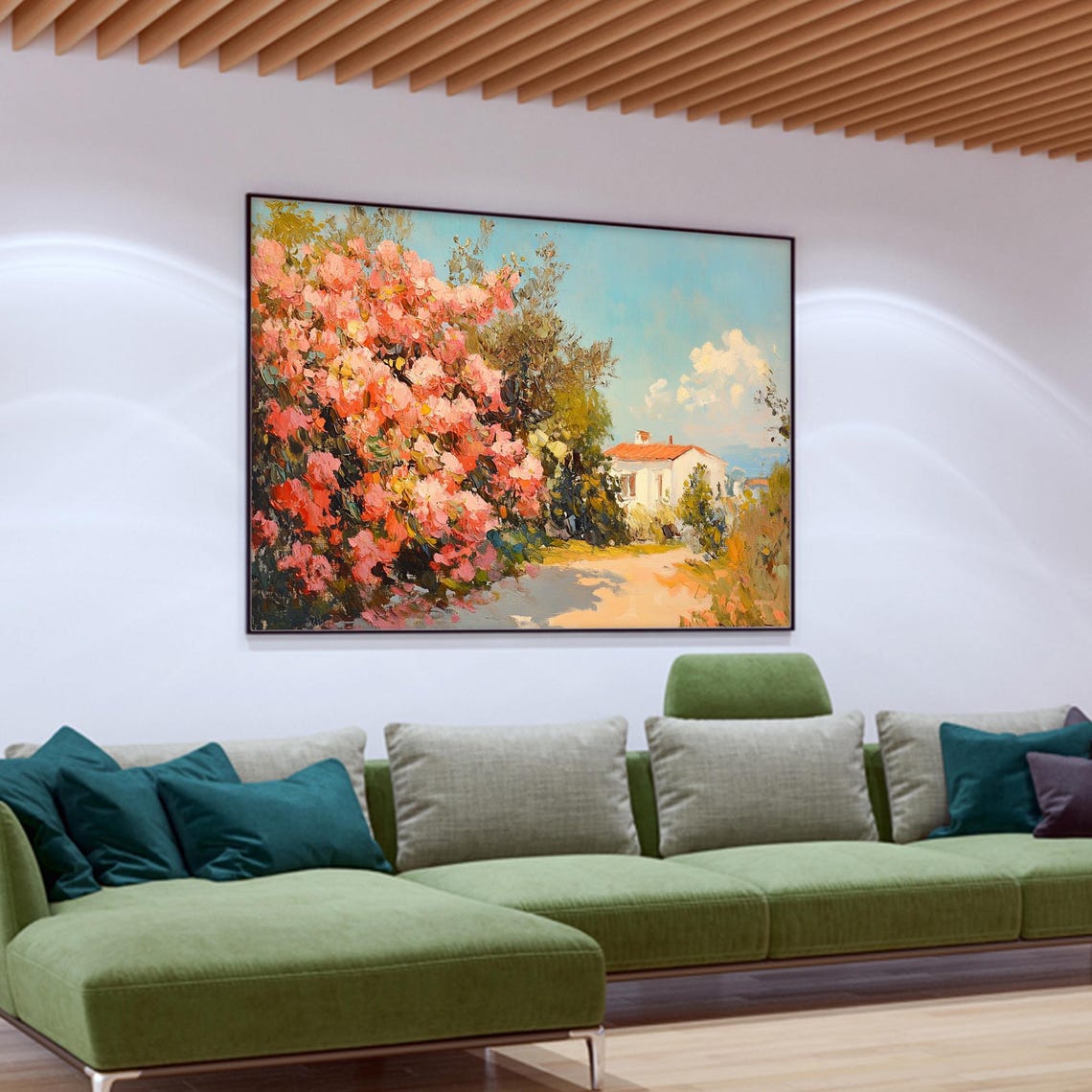 Pink Blossom Bushes Cottage Path Impressionist Landscape Poster - Image 6