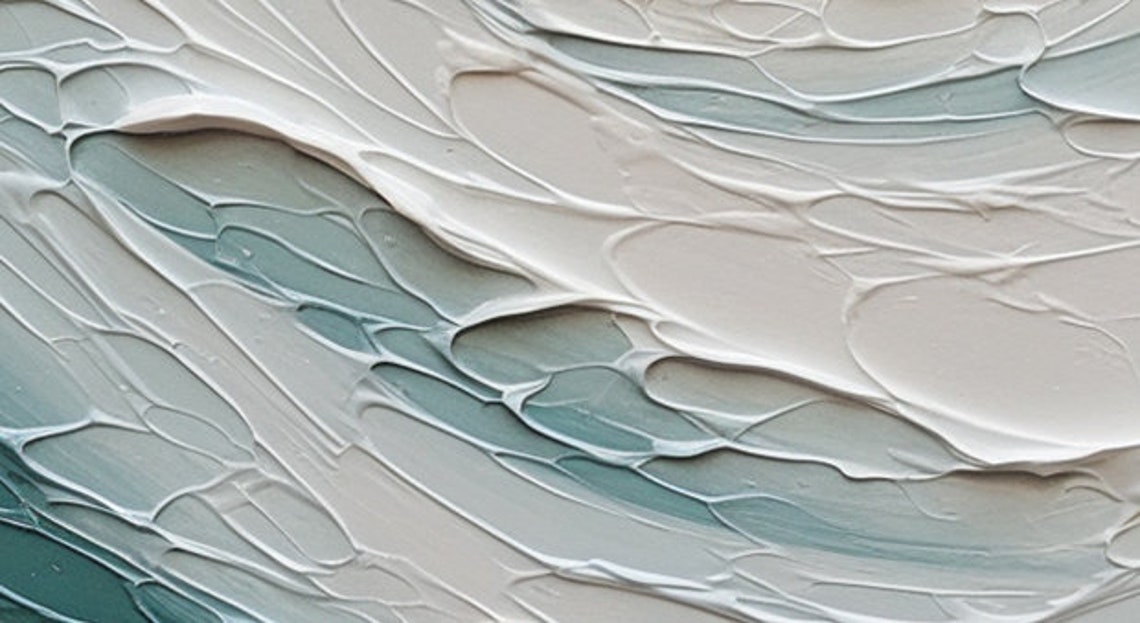 White Teal Ocean Wave Textured Minimalist Abstract Painting Poster - Image 5