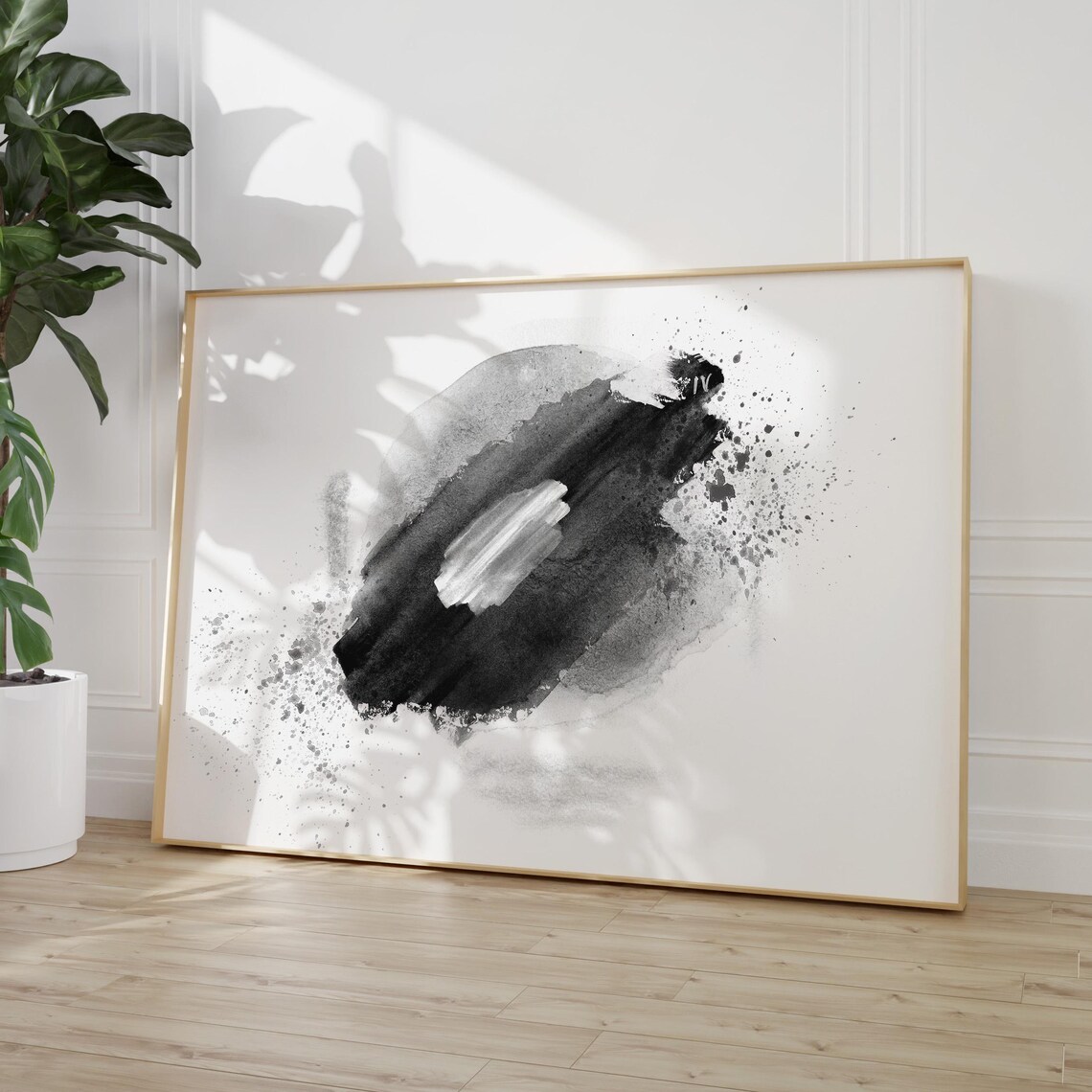 Monochrome Ink Brushstroke Abstract Watercolor Minimalist Print