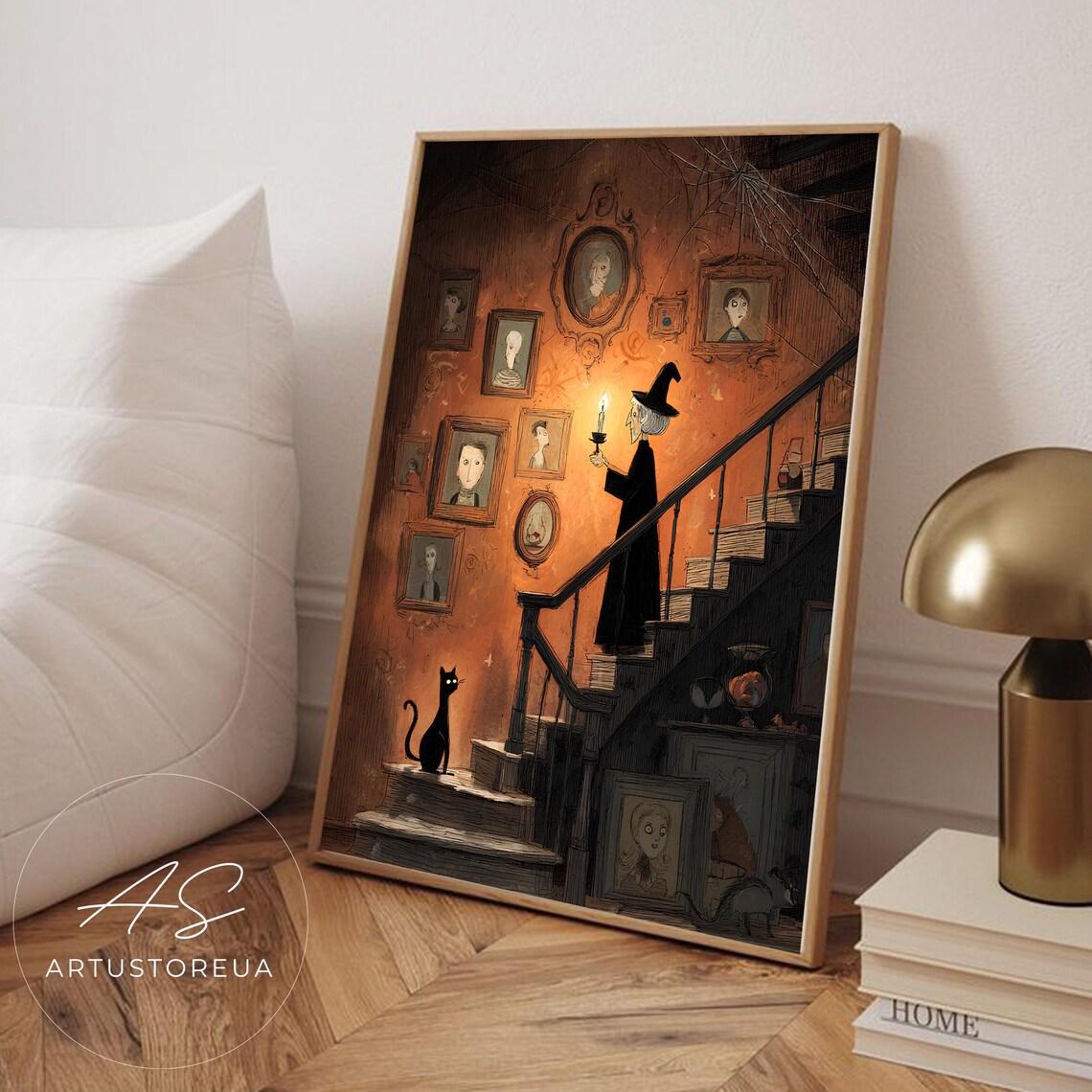Retro Halloween Witch With Candle, Vintage 1930s Poster